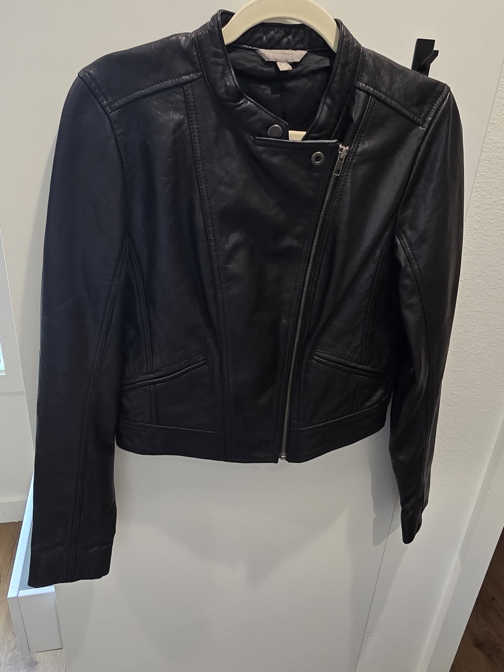 Rubbish Black Leather Asymmetric Moto Jacket